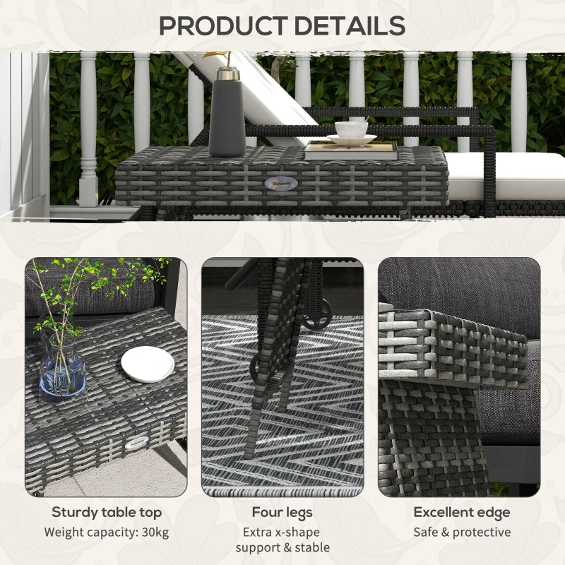 Foldable Metal Frame Rattan Outdoor Coffee Table - Mixed Grey