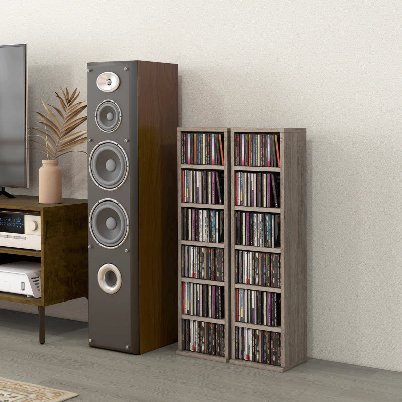 Set of 2 Dark Wood-Effect 102 CD Storage Units - Stylish and Space-Saving Media Organizers for Home or Office