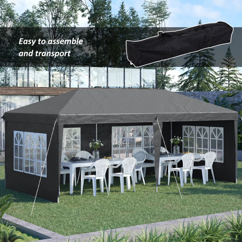 Grey 3x6m Pop-Up Gazebo with Removable Walls