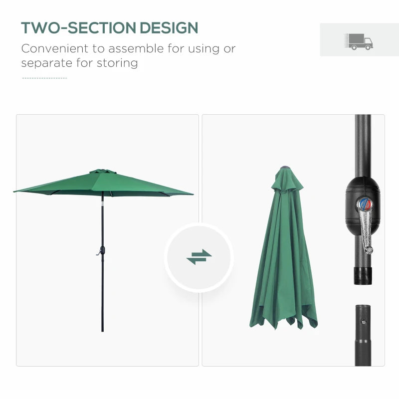 Green Tilted Garden Umbrella with Crank Handle - Outdoor Sun Shade