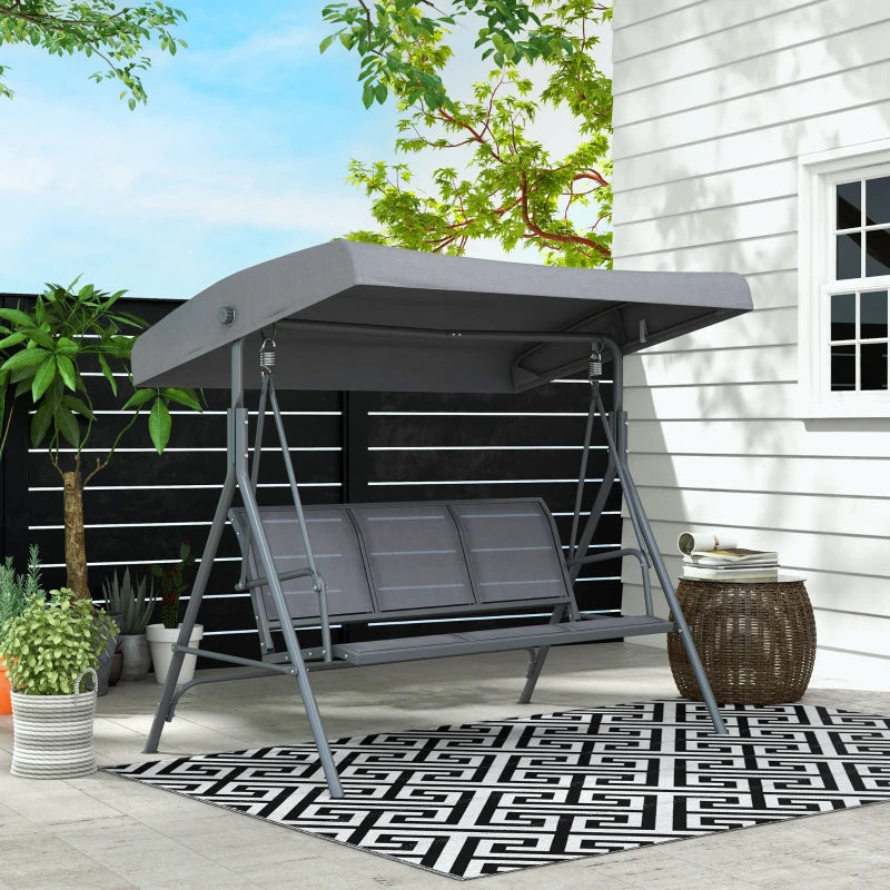 Grey 3-Seater Garden Swing Bench with Canopy and Mesh Seat