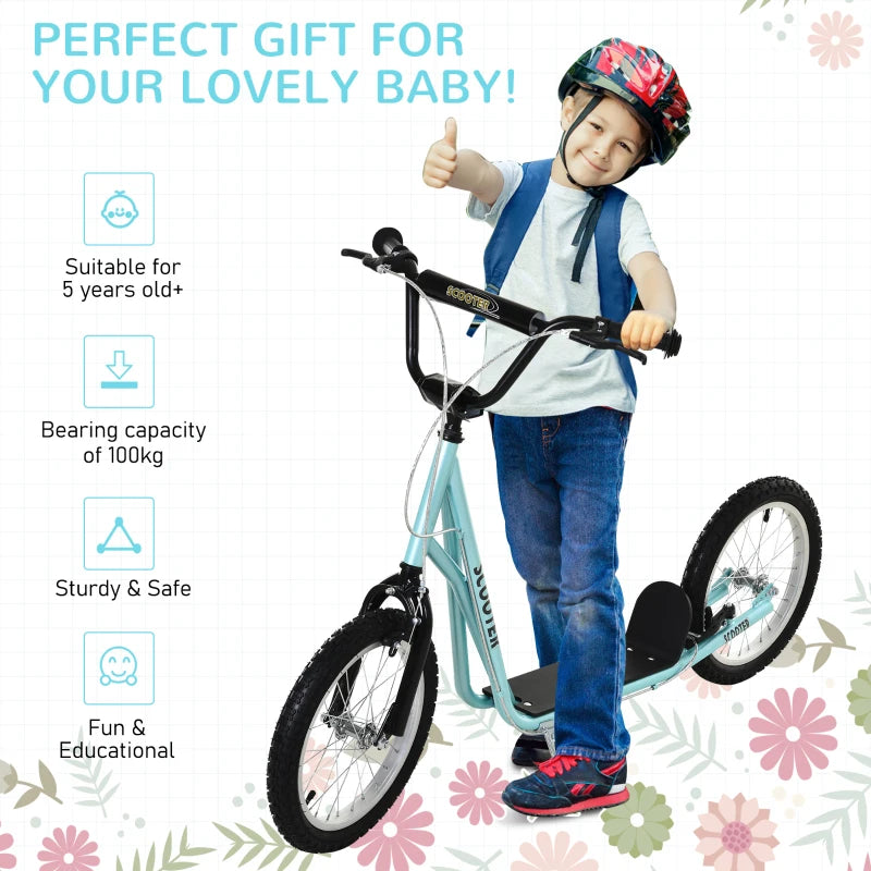 Adjustable Kick Scooter for Kids 5+ Anti-Slip Deck, Dual Brakes, Rubber Tyres | Blue for Boys & Girls