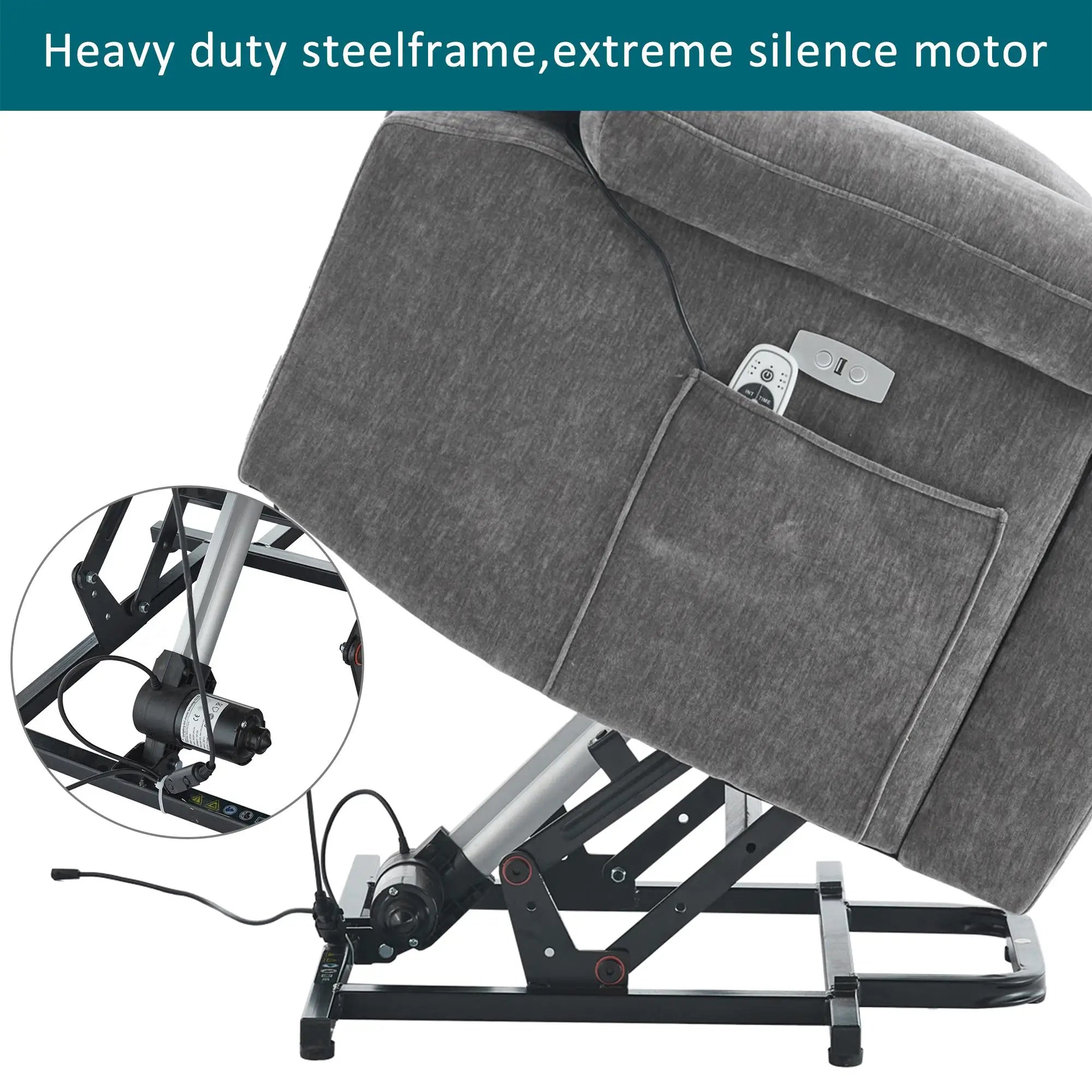 RelaxMax ProLift Electric Recliner – Heated Massage Chair with USB Ports, Storage Pocket & Easy Assembly, 95×94×107 cm, Grey