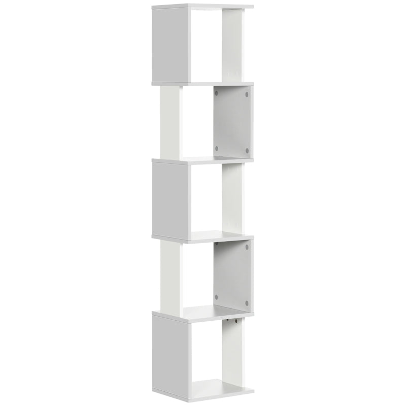 Modern 5-Tier Freestanding Bookshelf - Stylish White & Light Grey Bookcase for Living Room, Home Office, Study Storage