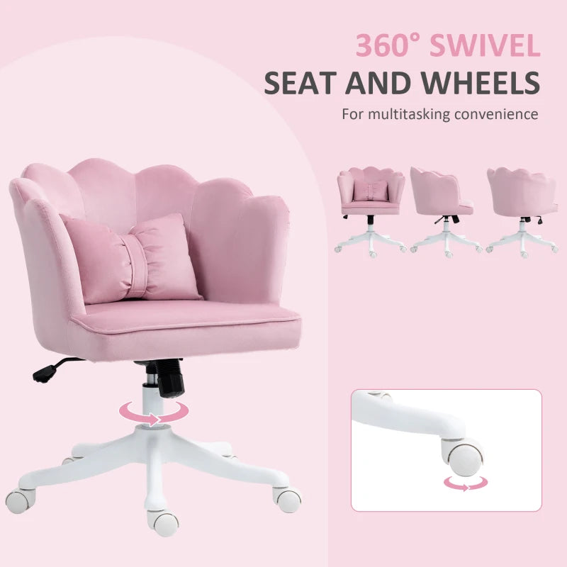 Velvet-Feel Pink Petal Back Office Chair - Stylish Ergonomic Design for Home & Office - Comfortable Seating Solution
