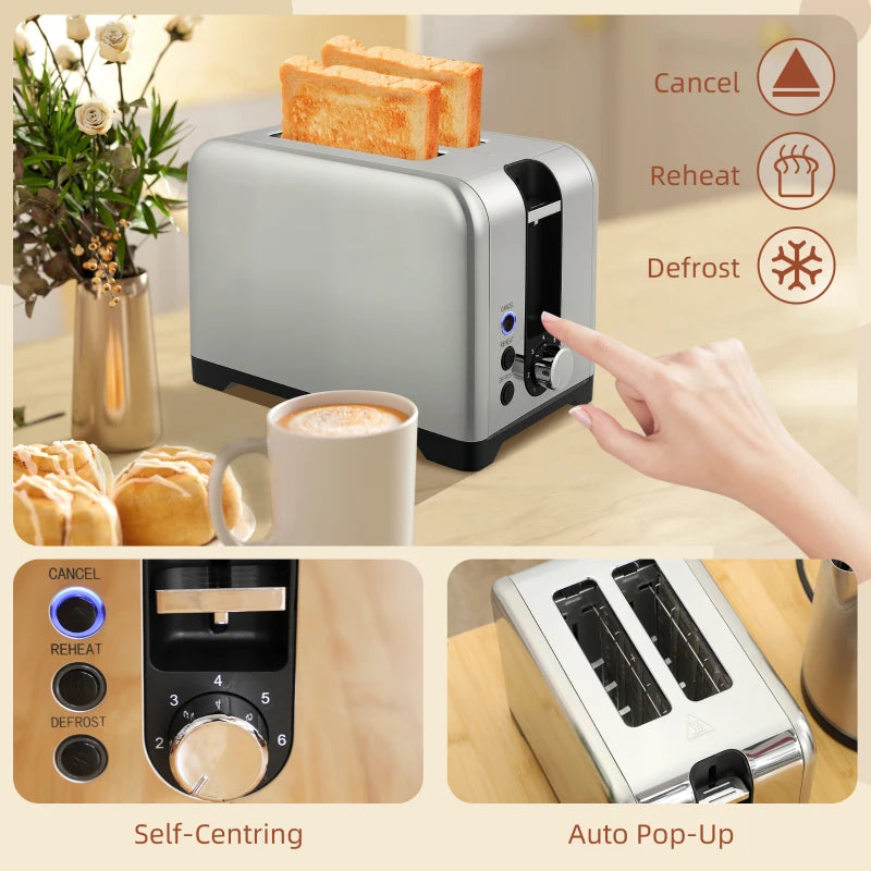 Elegant Silver Tone Toaster and Kettle Set - Modern Kitchen Essentials for Perfect Toast and Boiling Water