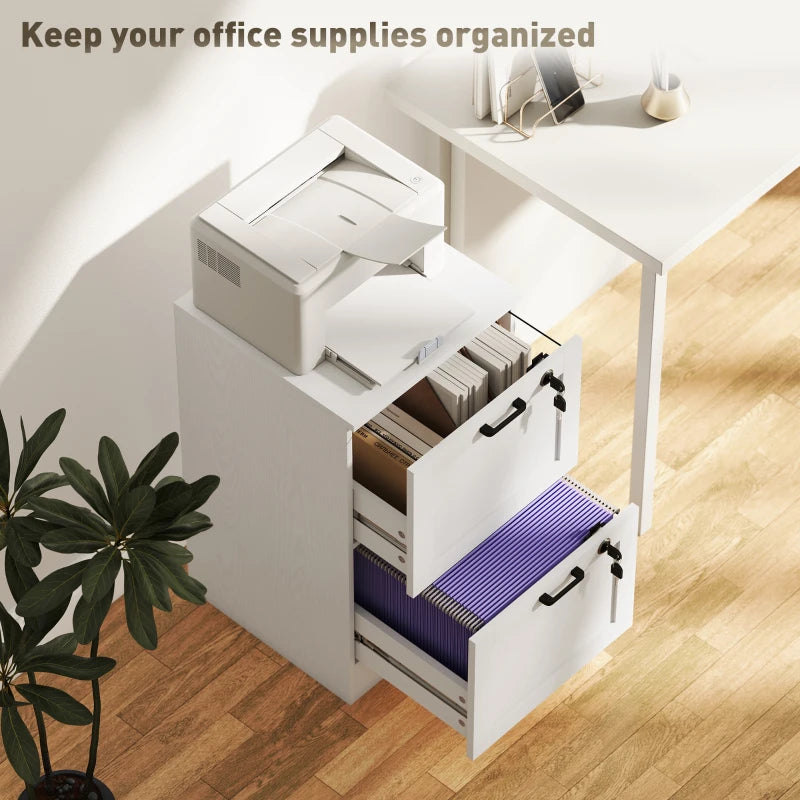 Secure 2-Drawer White Filing Cabinet with Lock - Stylish Storage Solution for Home or Office Organization