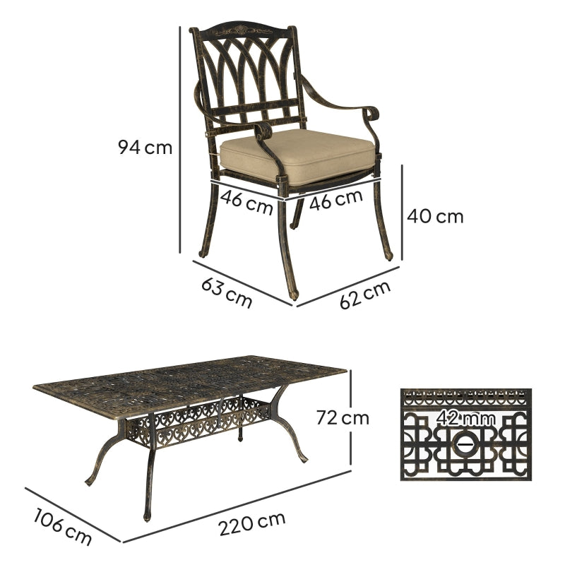 Nine-Piece Bronze Tone Cast Aluminium Garden Dining Set - Outdoor Furniture, Large Size