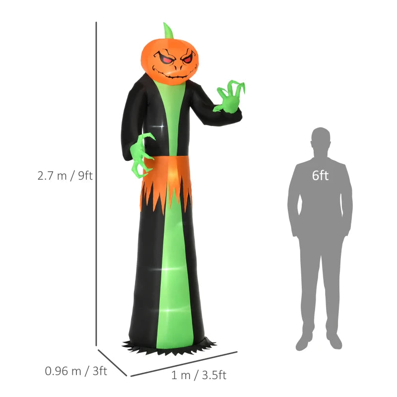9FT Inflatable Halloween Pumpkin Ghost with LED Lights - Outdoor Blow Up Decoration for Parties, Gardens, and Lawns