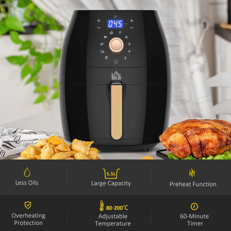 5.5L 1700W Digital Air Fryer with Adjustable Temperature 80-200°C - Healthy Cooking Made Easy!