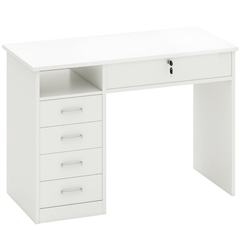 Modern Home Office Computer Desk with Lockable Drawer and Storage Shelf for Study or Bedroom 110x50x76 cm White