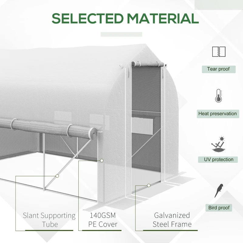 Green Walk-in Polytunnel Greenhouse with Zipped Roll Up Sidewalls and Mesh Door