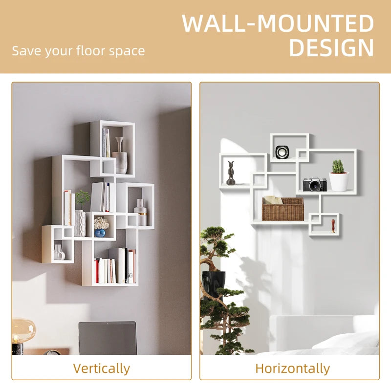 Floating Wall Mounted Interlocking Cube Shelves - Stylish White Display Shelves for Living Room, Bedroom & Hallways