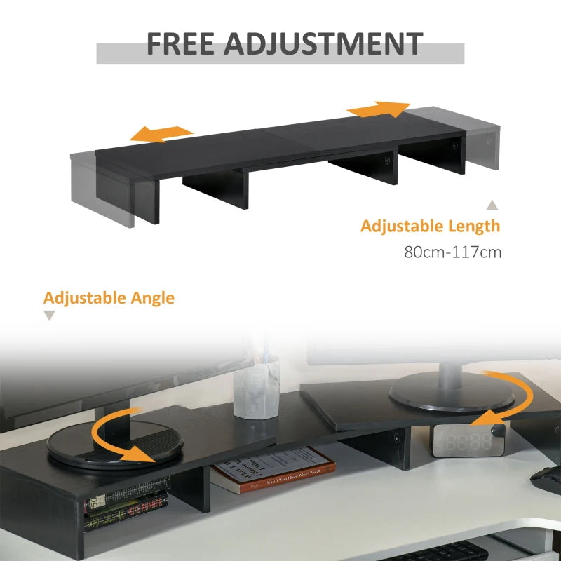 Vinsetto Adjustable Dual Monitor Stand Riser - Ergonomic Screen Elevation for Laptop, PC, Printer, TV - Black