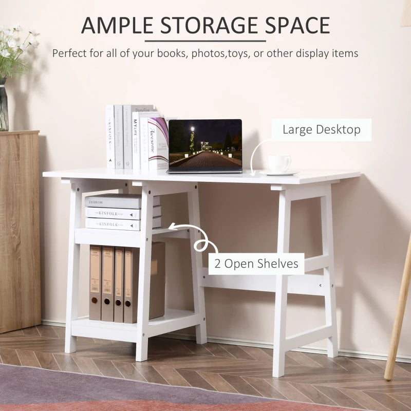 Compact White Computer Desk with Storage Shelves - Study Table & PC Workstation for Home Office, Easy Assembly, 120x51cm