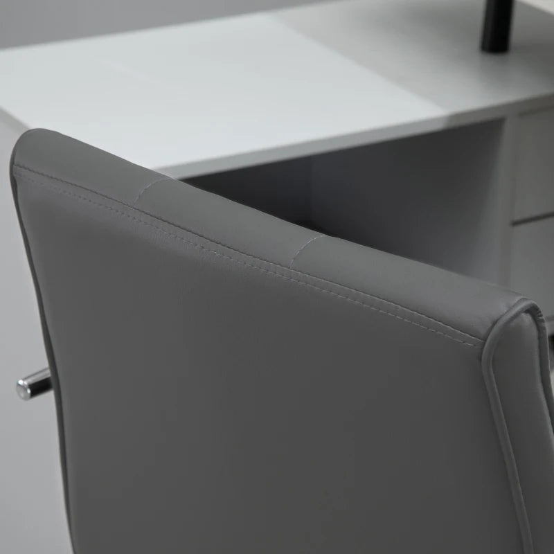 Vinsetto Grey PU Leather Office Desk Chair - Adjustable Mid Back Computer Chair with Armrests & Swivel Wheels
