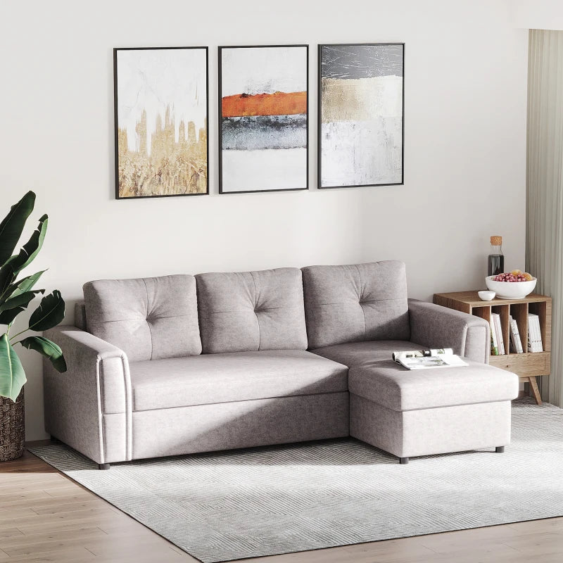 Light Grey Linen-Look 'L' Shape Storage Sofa Bed for Stylish Living Spaces