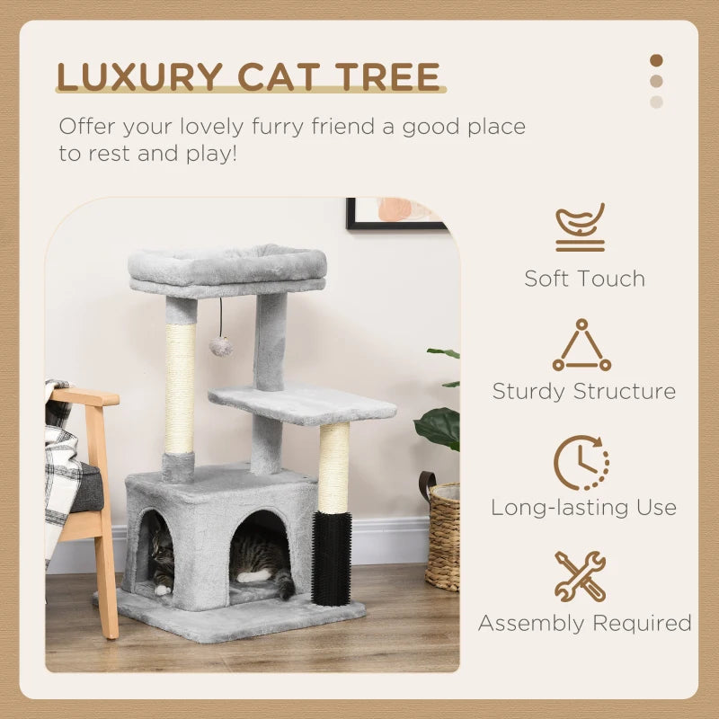 Premium Cat Tree for Indoor Cats - 48" Climbing Tower with Scratch Post, Massage Toy, Hanging Ball, Condo & Perch - Grey