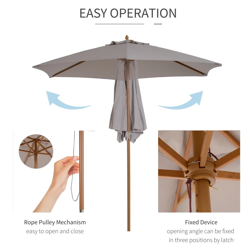 Grey 2.5m Wooden Garden Parasol Sun Shade