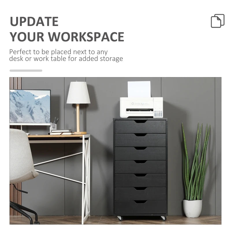 Vinsetto Black Seven-Drawer Filing Cabinet on Wheels - Stylish Storage Solution for Home Office Organization