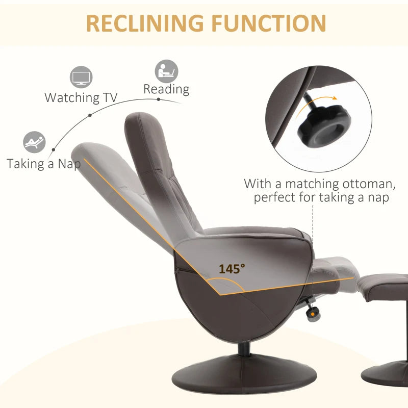 High Back Recliner Chair with Footstool - Comfortable Lounge Armchair in Brown