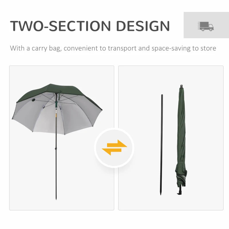 Green 2m Beach Fishing Umbrella with Sides and Tilt Sun Shade