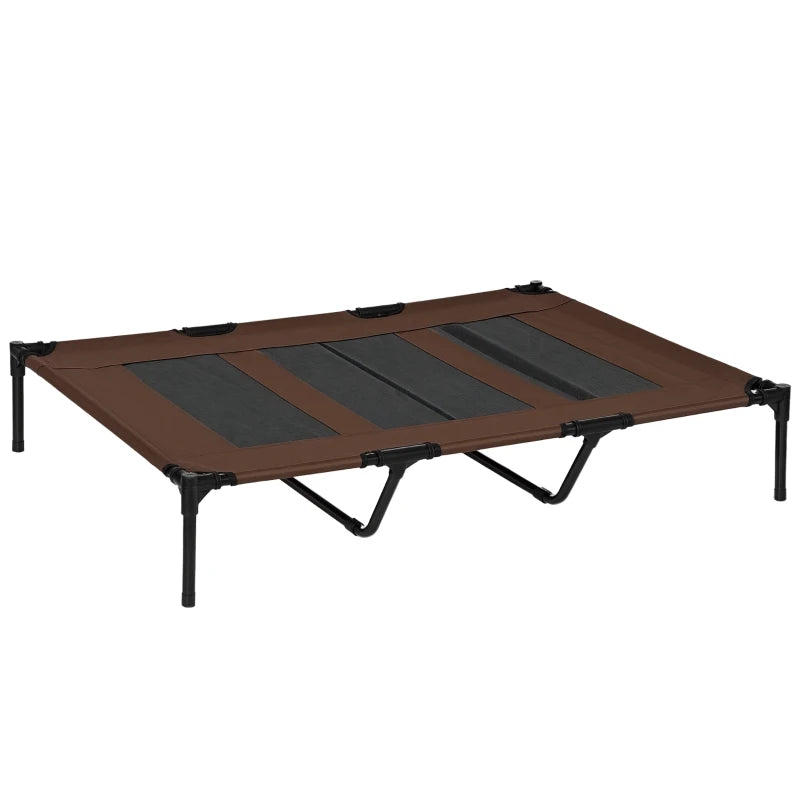 XXL Raised Dog Bed - Cooling Elevated Pet Cot with Breathable Mesh for Indoor/Outdoor Use - Brown, 122x92x23cm