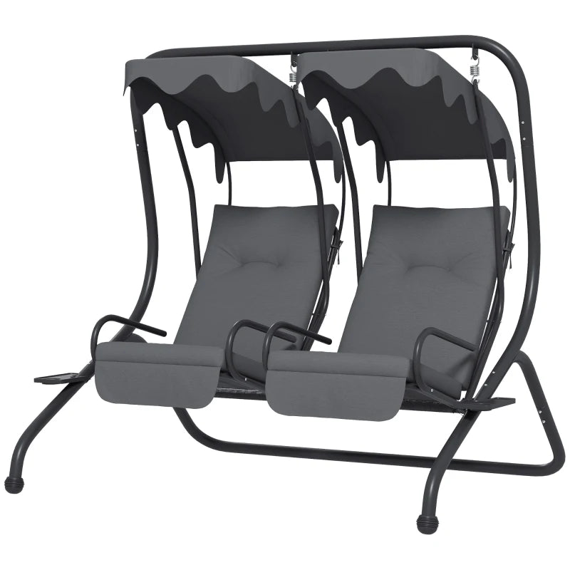 Grey 2-Seater Garden Swing Chair with Canopy