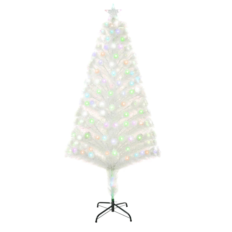 5ft Prelit Artificial Christmas Tree with Fiber Optic LED Lights - White Holiday Home Xmas Decoration