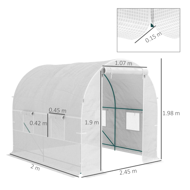 2m x 2.5m Reinforced Walk-In Polytunnel Greenhouse with Zipped Door