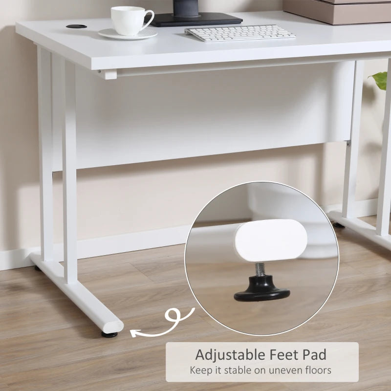 Modern White Computer Desk for Home Office - 120x60x75cm Writing Table with Cable Management & C Shaped Metal Legs