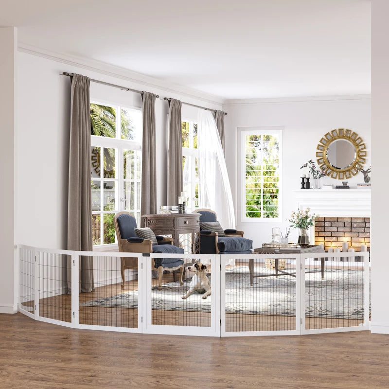 Wooden Freestanding Pet Gate - Stylish Dog Safety Barrier with 2 Support Feet, White - Ideal for Home Use