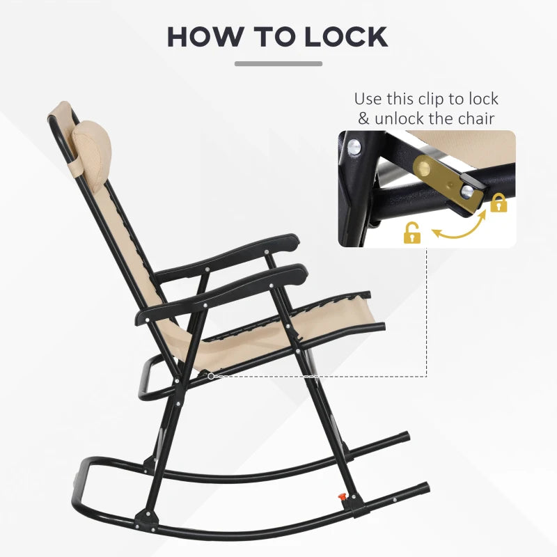 Beige Folding Rocking Zero Gravity Chair with Headrest