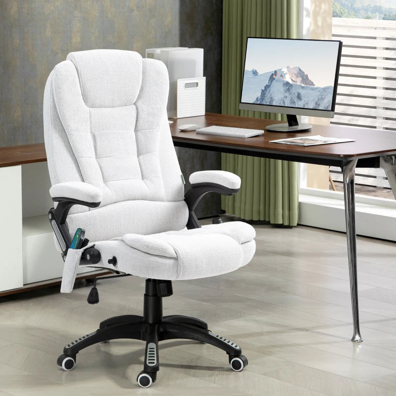 Vinsetto Heated Massage Recliner Chair - 6 Massage Points, 360° Swivel, Linen-Feel Fabric, Cream White - Perfect for Office & Home