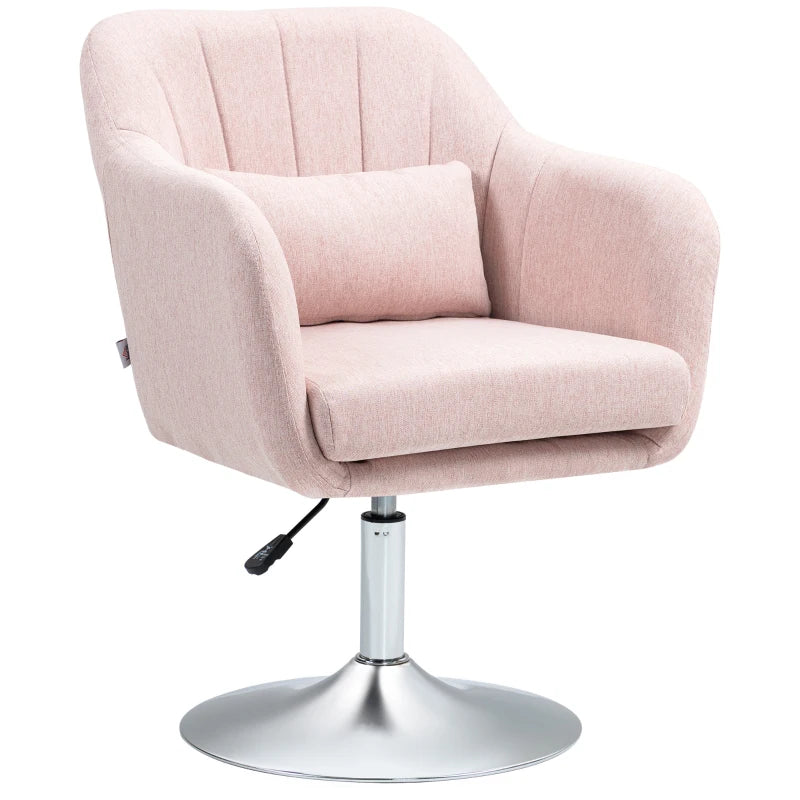 Contemporary Swivel Linen Accent Chair with Adjustable Height, Thick Cushion and Lumbar Support for Living Room or Office in Pink