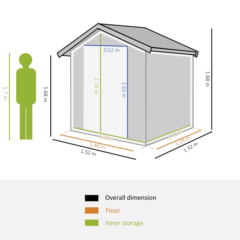 152 x 132 x 188cm Sloped Roof Grey Metal Shed