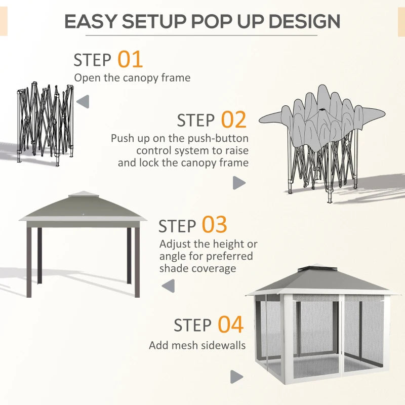 Dark Grey Pop Up Canopy Tent with Double Roof and Mesh Sidewalls