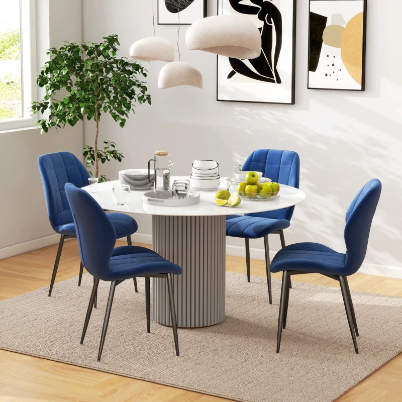 Set of 4 Dark Blue Velvet Tub Dining Chairs - Stylish Relaxed Design for Modern Home Decor