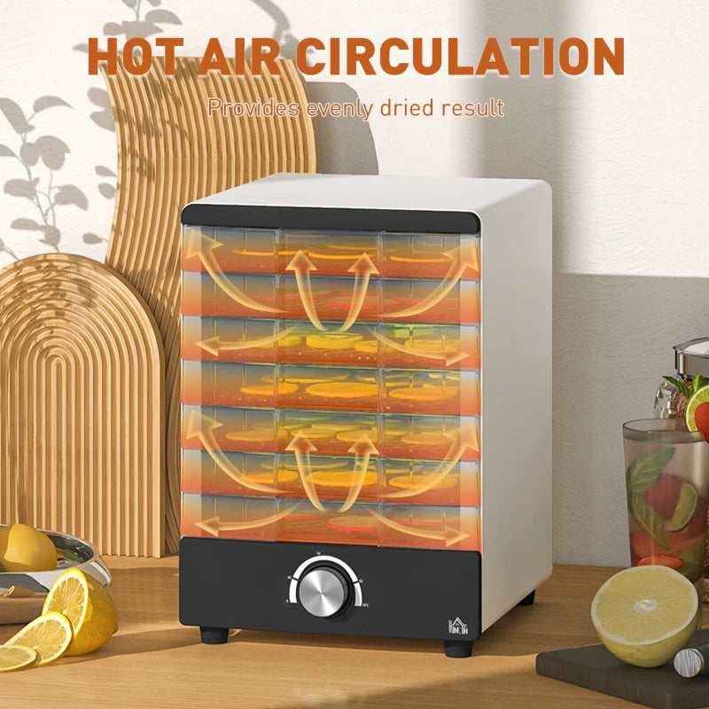Premium Seven Tray Food Dehydrator - Adjustable 40-70°C Temperature Control - Compact White Design for Healthy Snacks