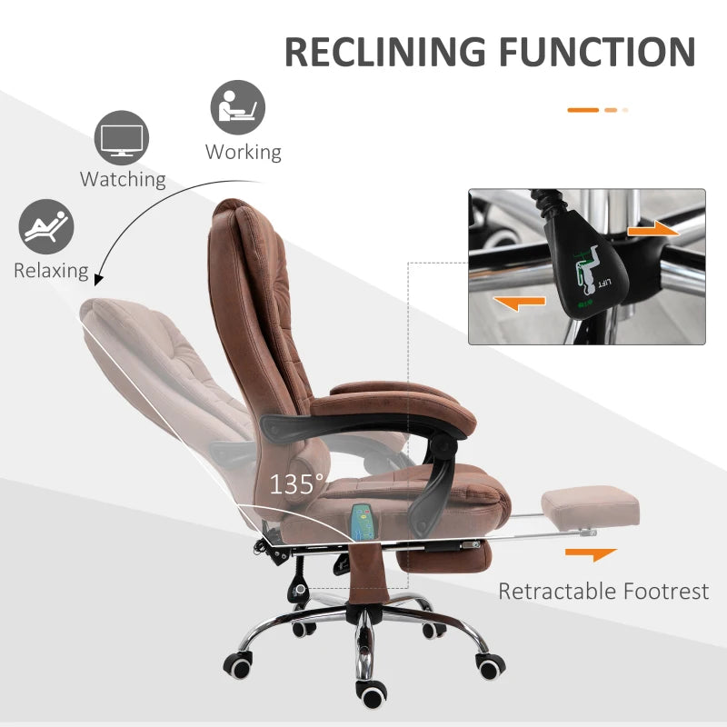 Vinsetto Heated Massage Office Chair - 6 Vibration Points, Ergonomic High Back, Adjustable Recliner with Footrest - Brown