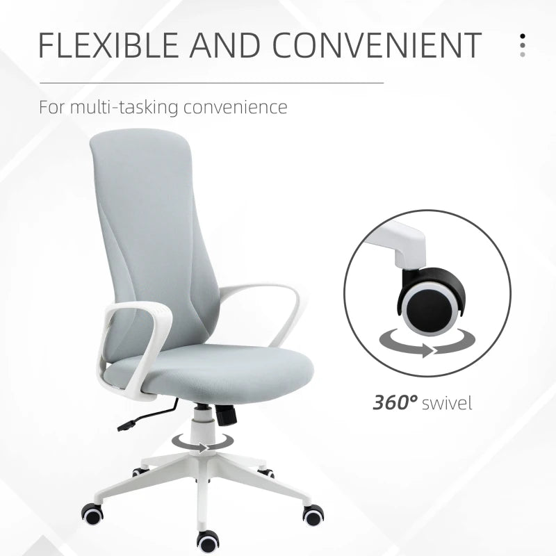 Vinsetto High Back Office Chair - Adjustable Fabric Desk Chair with Armrests, Swivel Wheels, Light Grey - Ergonomic Comfort