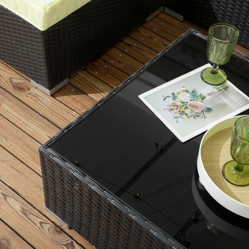 7 Piece Rattan Garden Set With Glass-Top Table