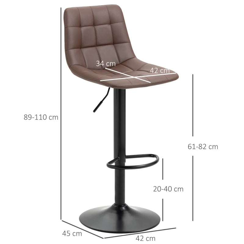 Adjustable Bar Stools Set of 2 - Swivel PU Leather Tufted Breakfast Bar Chairs for Kitchen Counter, Brown