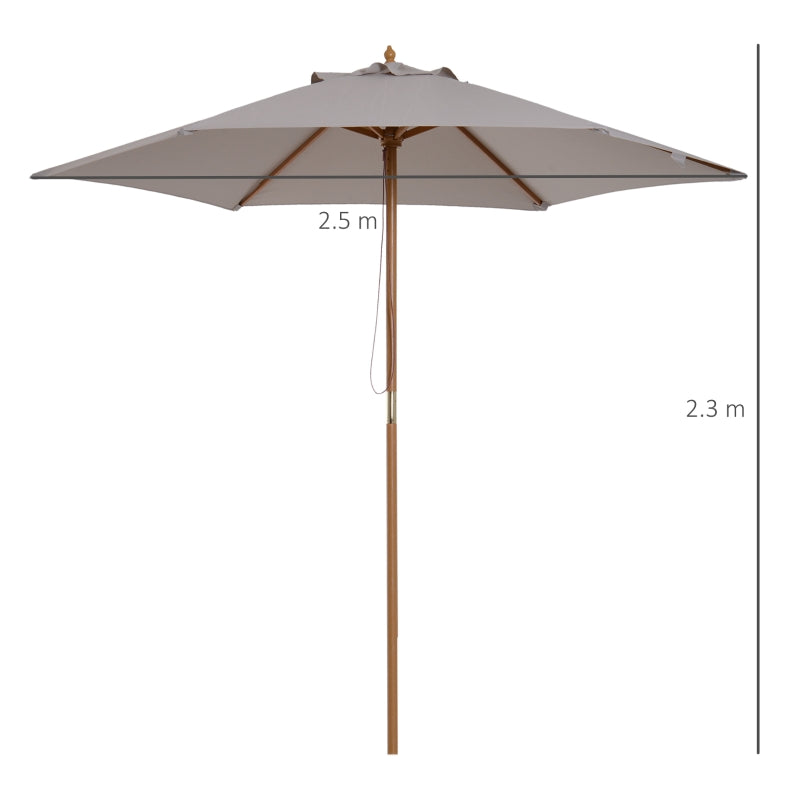 Grey 2.5m Wooden Garden Parasol Sun Shade