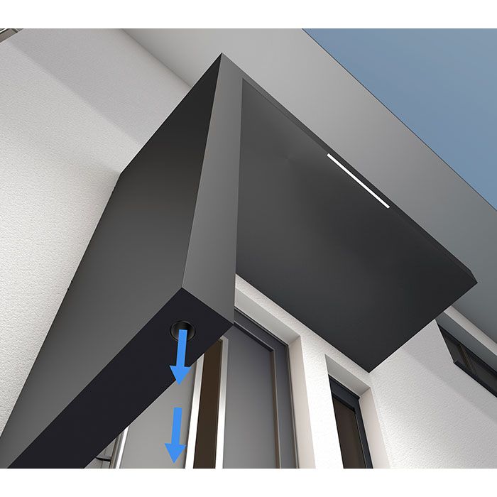 Custom Colour - BS250PLUS (125cm projection) Aluminium Canopy with Post, Side Panel with Drainage + LED light - 250x125cm