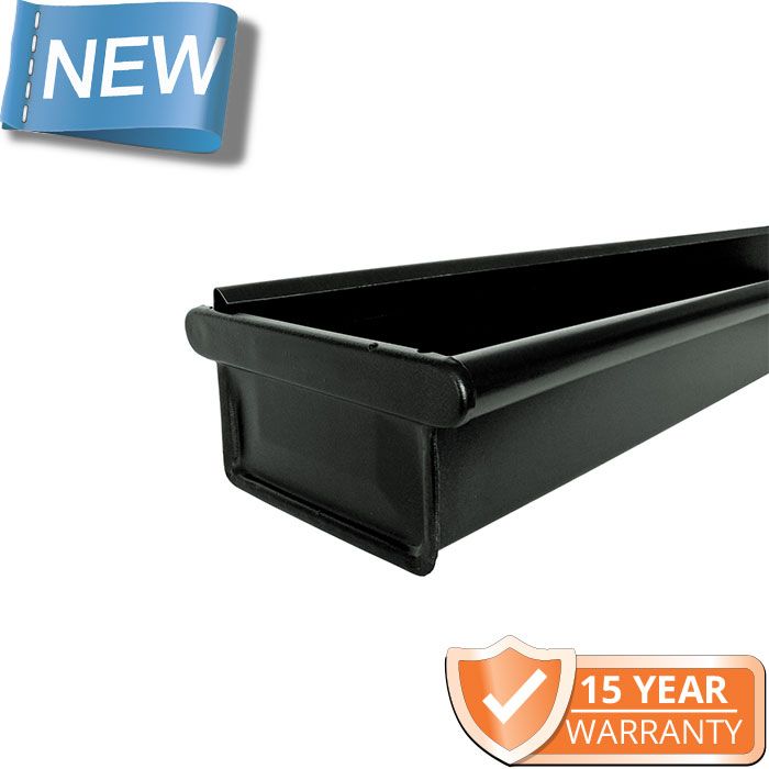 120x75mm Box Profile Black Galvanised Steel Gutter - Pre-Fab LH Stop End Including 1m Length