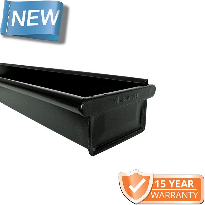 120x75mm Box Profile Black Galvanised Steel Gutter - Pre-Fab RH Stop End Including 1m Length
