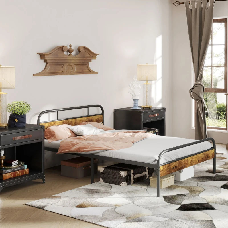 Industrial-Style Double Bed Frame in Black and Brown for Modern Bedrooms