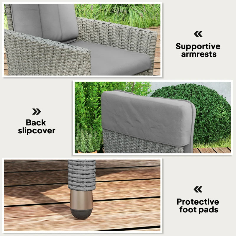 Adjustable 105°-150° Reclining Grey Rattan Chair for Outdoor Patio Comfort