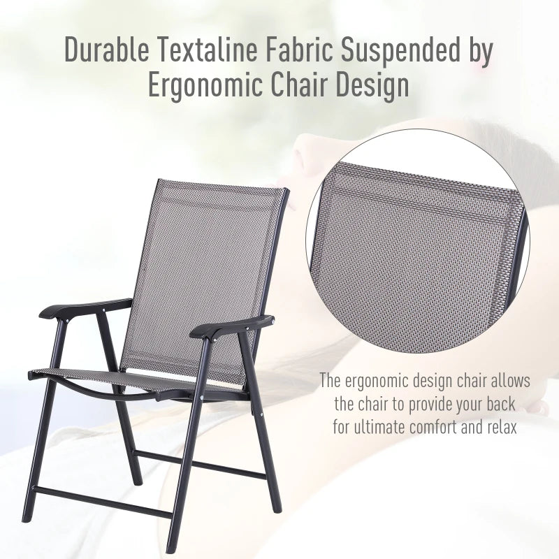 Grey Folding Outdoor Dining Chairs Set of 4 with Mesh Seat
